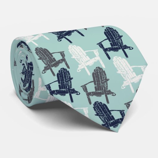 Adirondack Chairs Pattern Navy Blue en Aqua Stropdas (Opgerold)