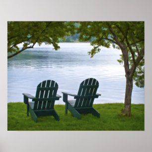 Adirondack Chairs tegenover een meer Poster