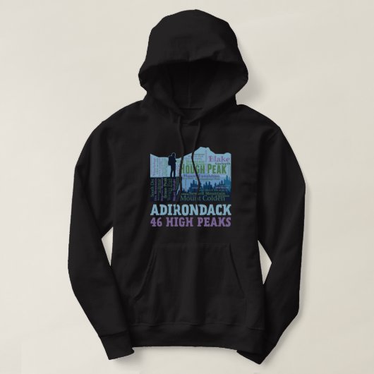 Adirondack Mountains 46 High Peaks List Word Cloud Hoodie (Design voorkant)