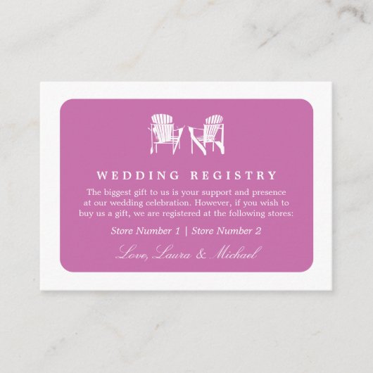 Adirondack Stoelen | Huwelijksbruids Gift Registry Informatiekaartje (Voorkant)