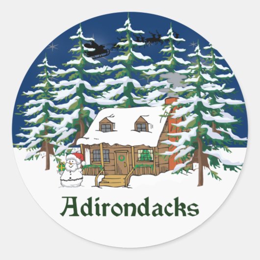 Adirondack Winter Cabin Ronde Sticker (Voorkant)