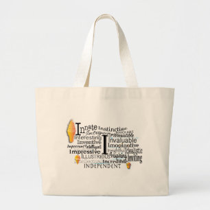 Adjectief Word Cloud begin met letter I Grote Tote Bag