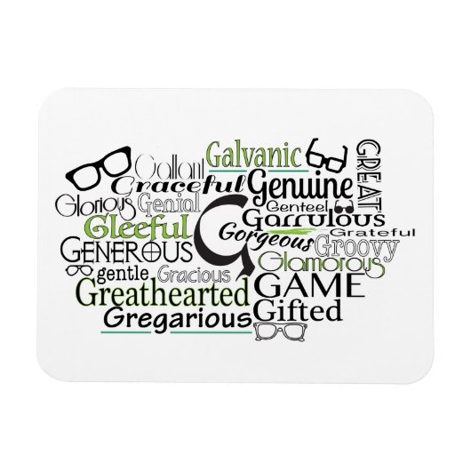 Adjectief Word Cloud beginnend met letter G Magneet (Horizontaal)