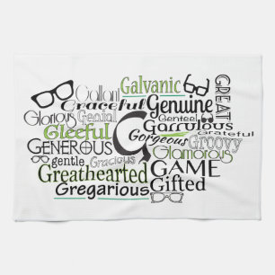 Adjectief Word Cloud beginnend met letter G Theedoek