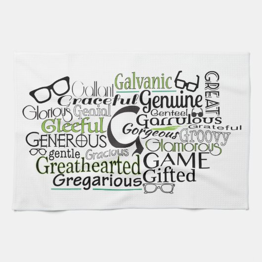 Adjectief Word Cloud beginnend met letter G Theedoek (Horizontaal)