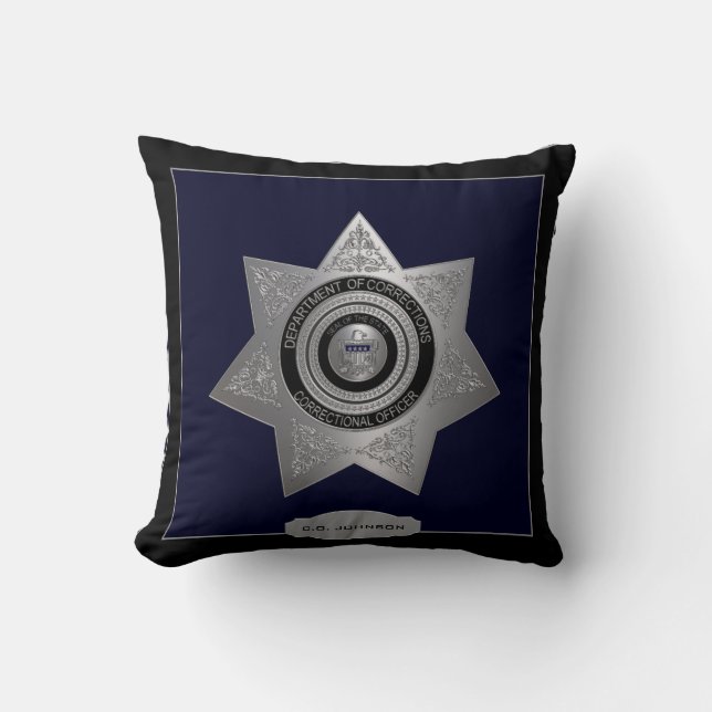 Adjunct-functionarissen Badge-Silver-Blk-Sq. Pijle Kussen (Voorkant)