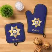 Adjunct-sheriff Gold Star Badge gepersonaliseerd Ovenwant & Pannenlap Set (Top down)