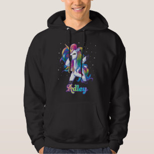 ADLEY-naam Aangepaste aangepaste regenboog Unicorn Hoodie