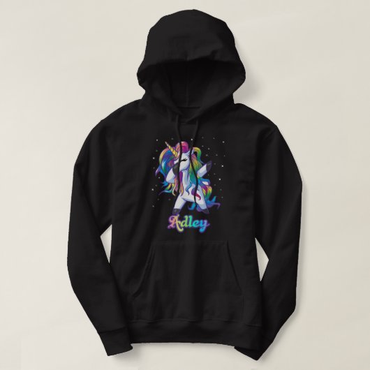 ADLEY-naam Aangepaste aangepaste regenboog Unicorn Hoodie (Design voorkant)