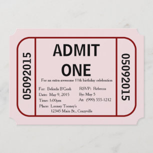 Admettre un billet Invitation à la fête d'annivers