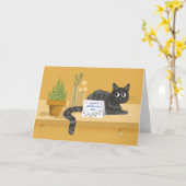 Admin Pro Day Funny Cat op tafel met Planten Kaart (Gele Bloem)