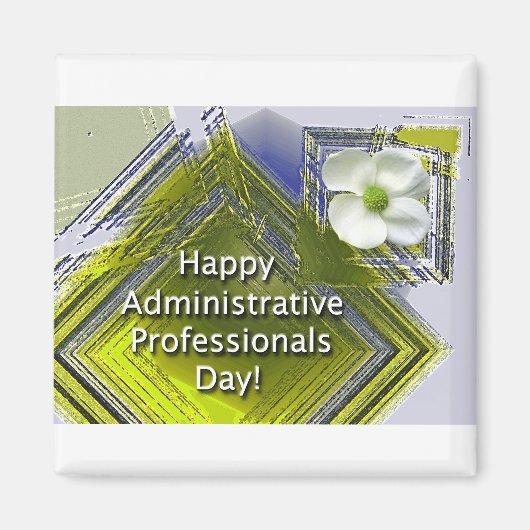 Administratieve Professionals Dag Witte Bloemen Magneet (Voorkant)