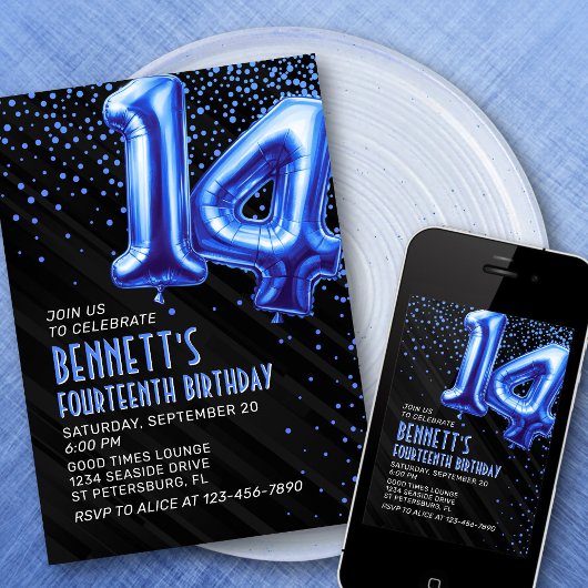 Ado Boy Blue 14th Birthday Invitation