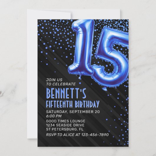 Ado Boy Blue 15th Birthday Invitation (Devant)
