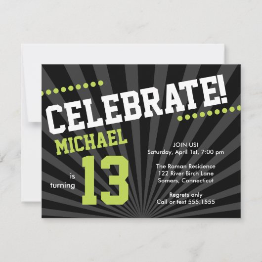 Ado Boy Invitation d'anniversaire, Lime Green et B (Devant)