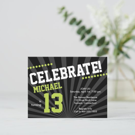 Ado Boy Invitation d'anniversaire, Lime Green et B (Debout devant)