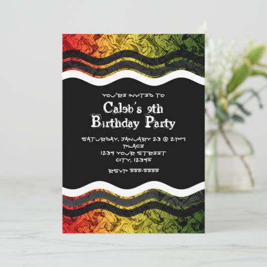 Ado Boy Rouge Jaune Vert Fumée Invitations (Debout devant)