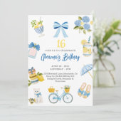 Ado Fille été bleu jaune Anniversaire Invitation (Debout devant)