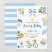 Ado Fille été bleu jaune Anniversaire Invitation (Devant / Derrière)