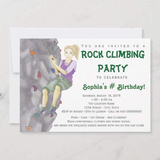 Ado Girl Rock Escalade Anniversaire Invitations (Devant)