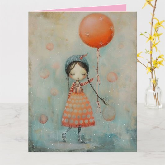 ADO OU PETITE FILLE BALLON D'ANNIVERSAIRE Carte de (Fleur jaune)