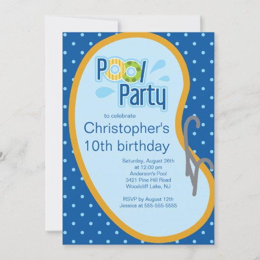 Ado Piscine Fête Invitation Bleu (Devant)