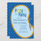 Ado Piscine Fête Invitation Bleu (Devant / Derrière)