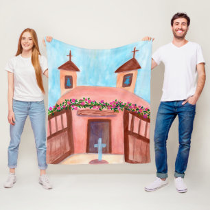 Adobe Church Waterverf New Mexico CUSTOM Fleece Deken