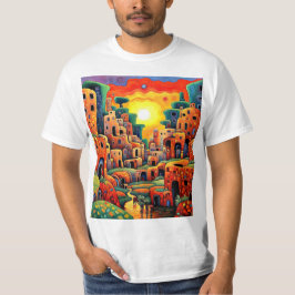 Adobe dorp bij stroom t-shirt