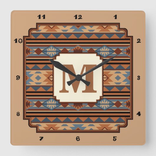 Adobe Grey Brown Tribal Patroon (Zuidwest-ontwerp) Vierkante Klok (Voorkant)