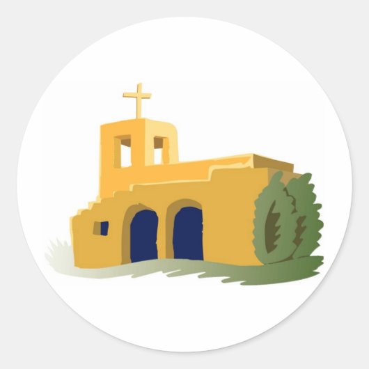 Adobe Style Yellow Church Ronde Sticker (Voorkant)