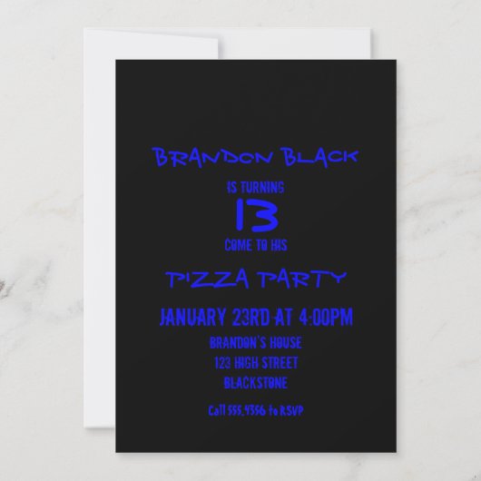 Adolescent Boy Black Party Invitations (Dos)