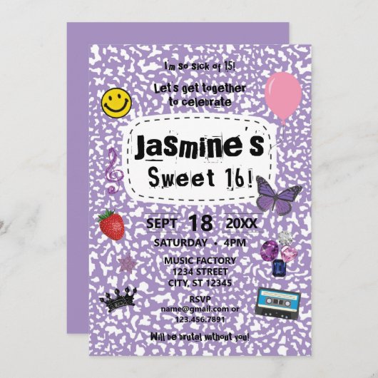 Adolescent Dream Sweet 16 Anniversaire Invitation (Devant / Derrière)