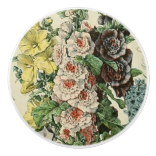 Adolph Millot Botanical  Hollyhocks Keramische Knop