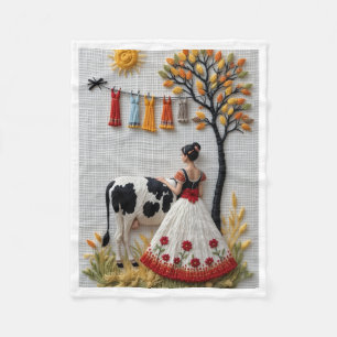 ADOM Country Life Koe en Vrouw Dekbed Fleece Deken
