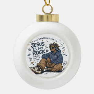 ADOM "Jesus Is My Rock" Dames T-Shirt Keramische Bal Ornament
