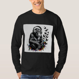 ADOM Premium "Muziek Gorilla" Minimalistische Lang T-shirt