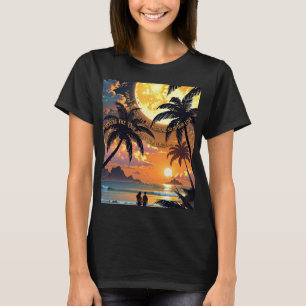 ADOM Premium Tropische Zonsondergang Grafische Dam T-shirt