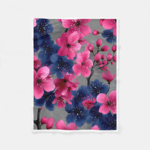 ADOM Roze & Blauwe Bloesem Kunstdeken Fleece Deken