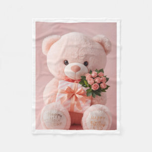 ADOM Roze Knuffeldekentje met Teddibeer Fleece Deken
