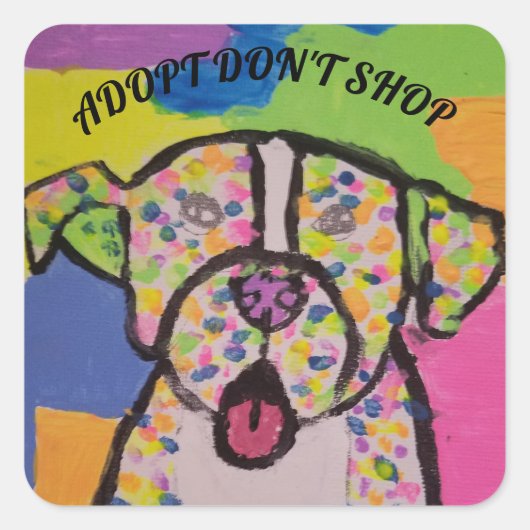 "Adopteer don't shop" kleurrijke pitbull stickers (Voorkant)