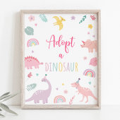 Adopteer een dinosaurus roze boho verjaardagsteken poster