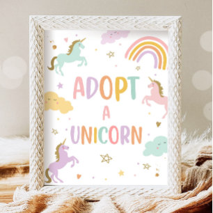 Adopteer een eenhoorn pastel regenboog meisje verj poster