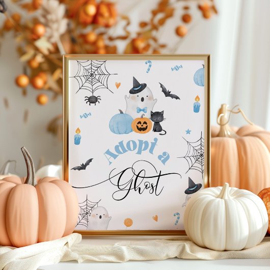 Adopteer een Ghost Halloween blauw verjaardagsfees Poster