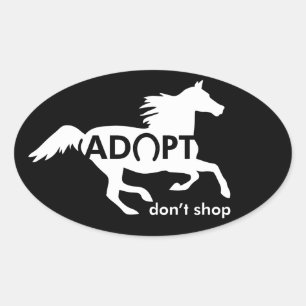 Adopteer Niet Winkelen Paard Wit Ovale Sticker