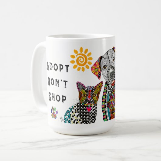Adoptez Ne pas Acheter Chien et Chat Mug (Devant gauche)