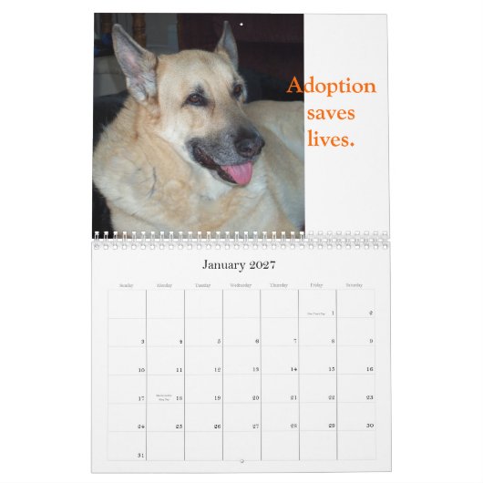 Adoptez un calendrier d'animal d'abri (Jan 2027)
