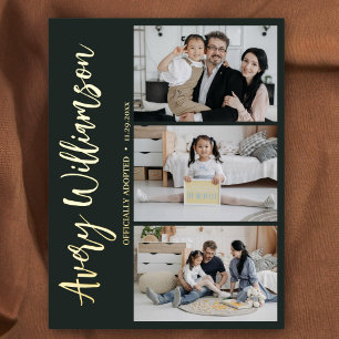 Adoptie Aankondiging Modern 3 Foto Folie Briefkaar