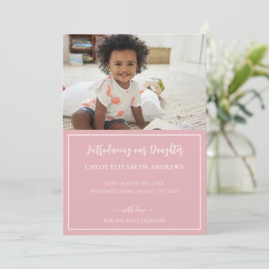 Adoptie Aankondiging Roze en witte streep (Staand voorkant)