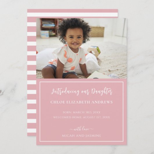 Adoptie Aankondiging Roze en witte streep (Voorkant / Achterkant)